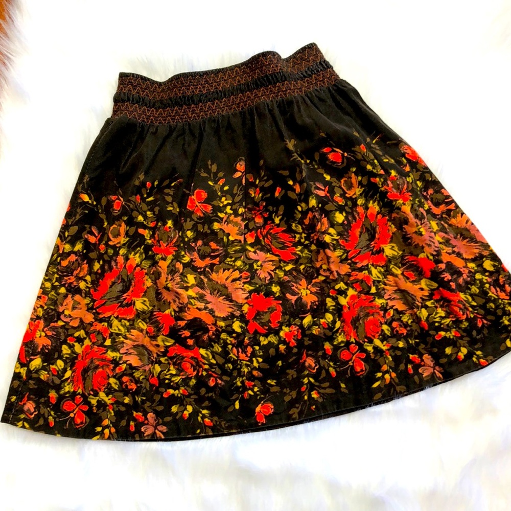 Free People Brown Flowered corduroy Skirt Large